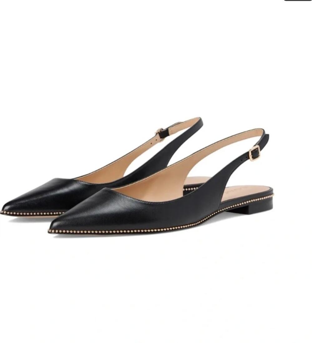 Coach Black Claire Leather Skimmer Flats with Gold Stud Trim Size 9.5